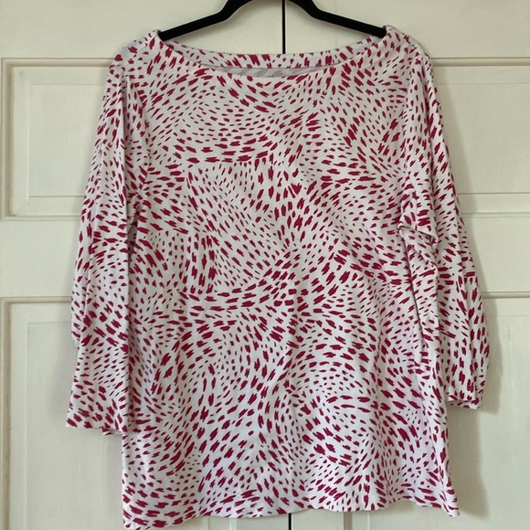 Chico’s Size 3 Eco Weave Piper Knit Top in White‎ with Pink Pattern Chicos XL - Picture 3 of 8